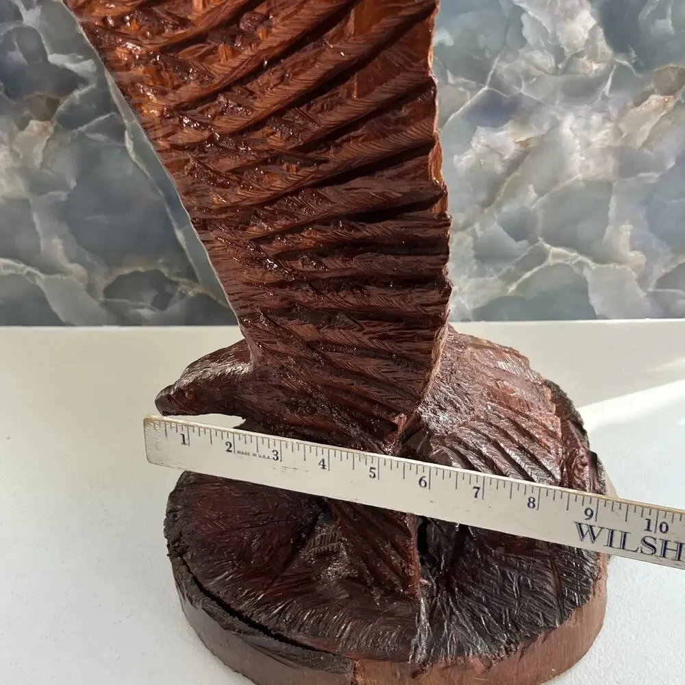 Rustic Chainsaw Carved Wooden Eagle Sculpture With Base Spread Wings 24
